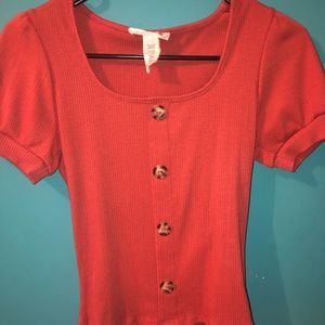 coral colored button shirt